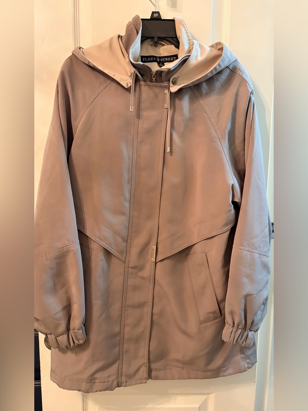Women’s Fleet Street Lined Short Trench Coat Hooded Taupe Jacket, M